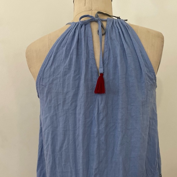 HAYDEN Dust Blue Embroidered Shirred Tank Halter Top - Picture 4 of 6